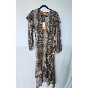 Gigi Parker NWT Snake Print Ruffle Midi Dress Womens Long Sleeve Wrap Look